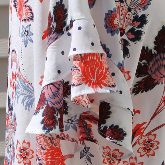 Como Vintage Floral Polka Dot Print Short Sleeve Blouse Size Large - Picture 5 of 11